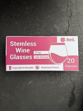 Reli Stemless Wine Glasses (Gold-Rimmed) 20 Count Box + 12 more glasses!